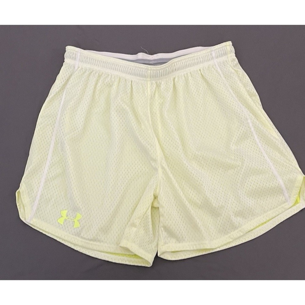 Under Armour Shorts Mens Large Neon Yellow/ White HeatGear Mesh Performance